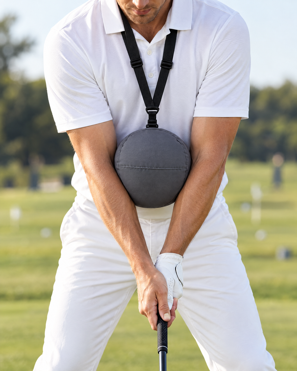 Swing Basics Set – golfer using the arm connection trainer
