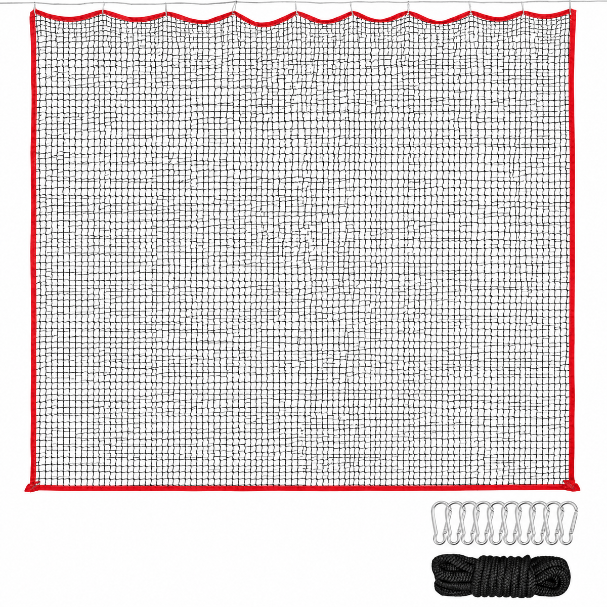 Golf practice net with clips and rope